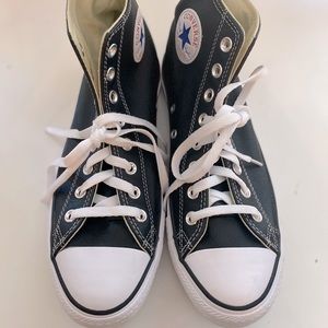 Black & White Genuine Leather Hightop Chucks